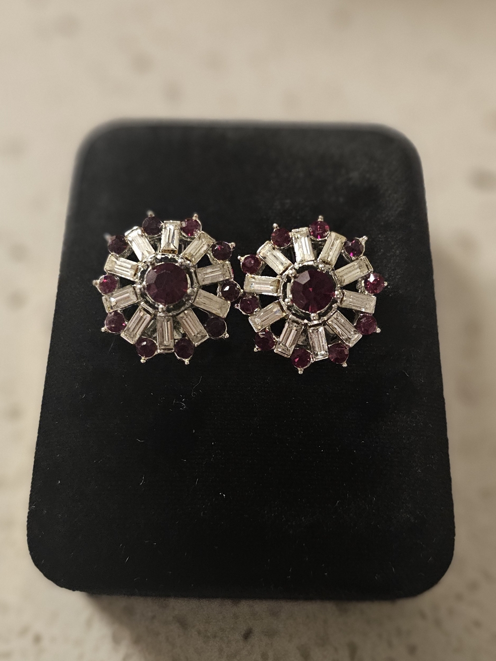 Vintage-Inspired Ruby and Clear Crystal Cluster Stud Earrings - Women Jewelry